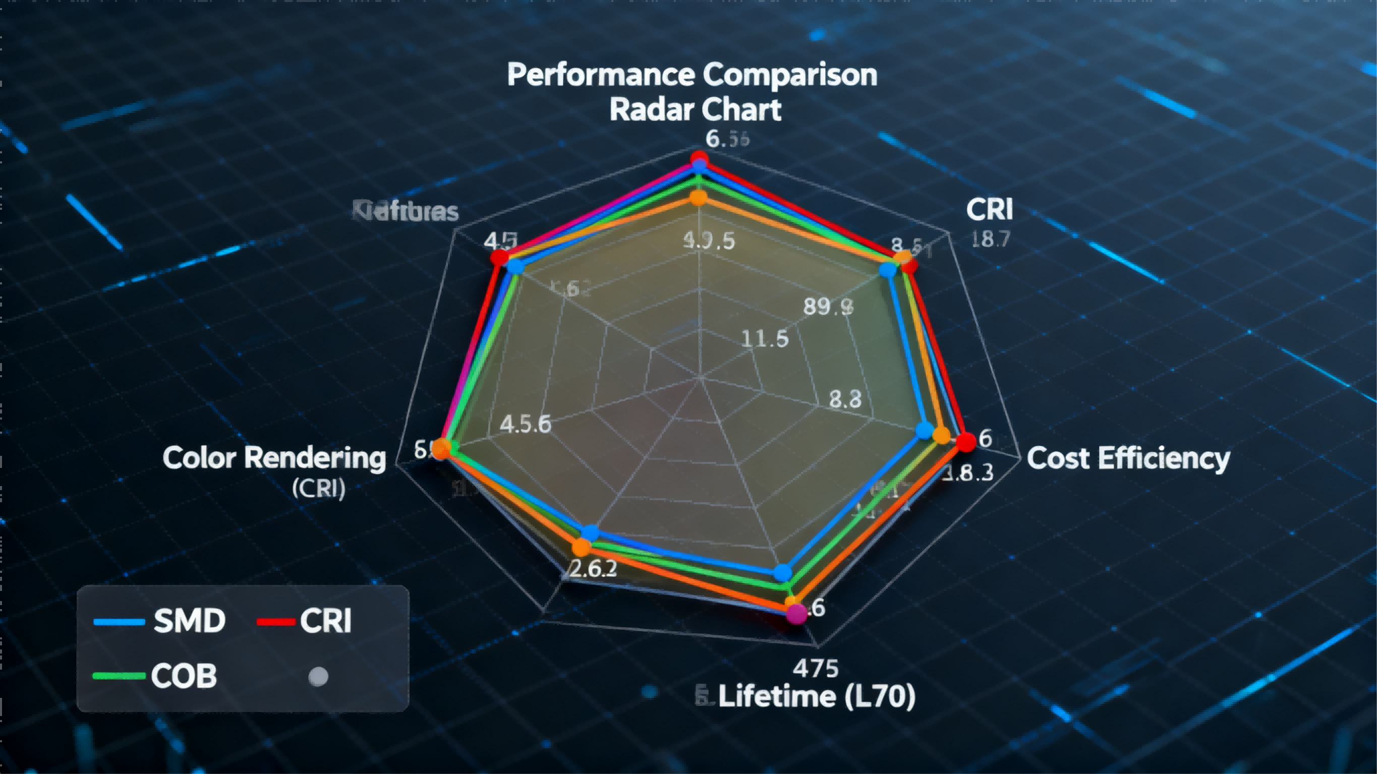 SMD vs COB LED structure comparison showing modular SMD chips and integrated COB light source on circuit board
