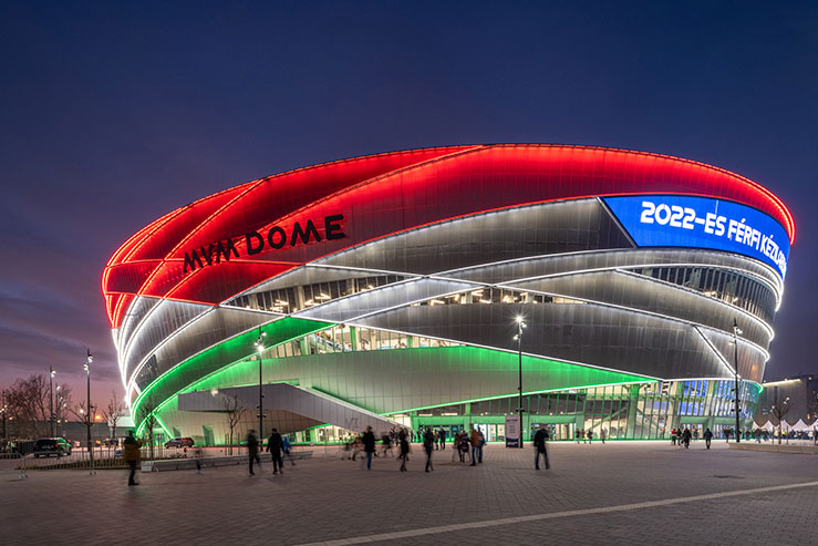 Real-world outdoor lighting project demonstrating creative illumination for irregular building facades.